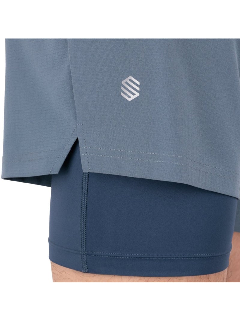 Pantalón corto doble capa trail running hombre senderismo hombre overland Azul - Kiabi