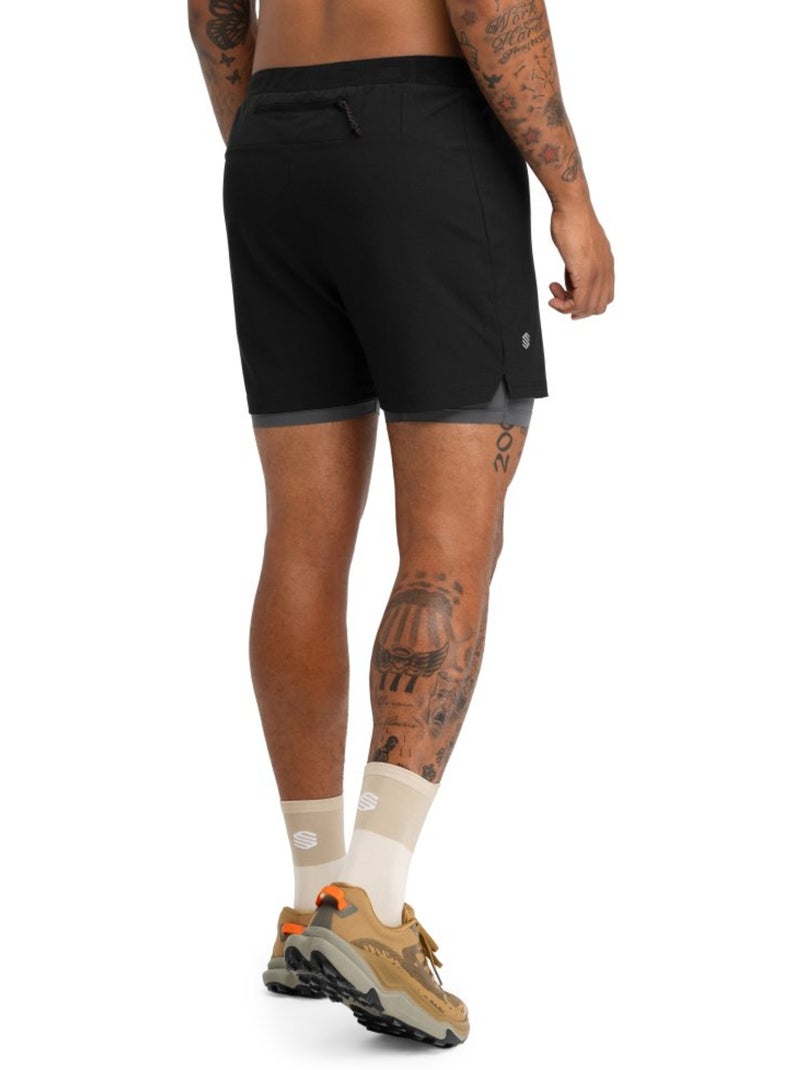Pantalón corto doble capa trail running hombre senderismo hombre overland Negro - Kiabi
