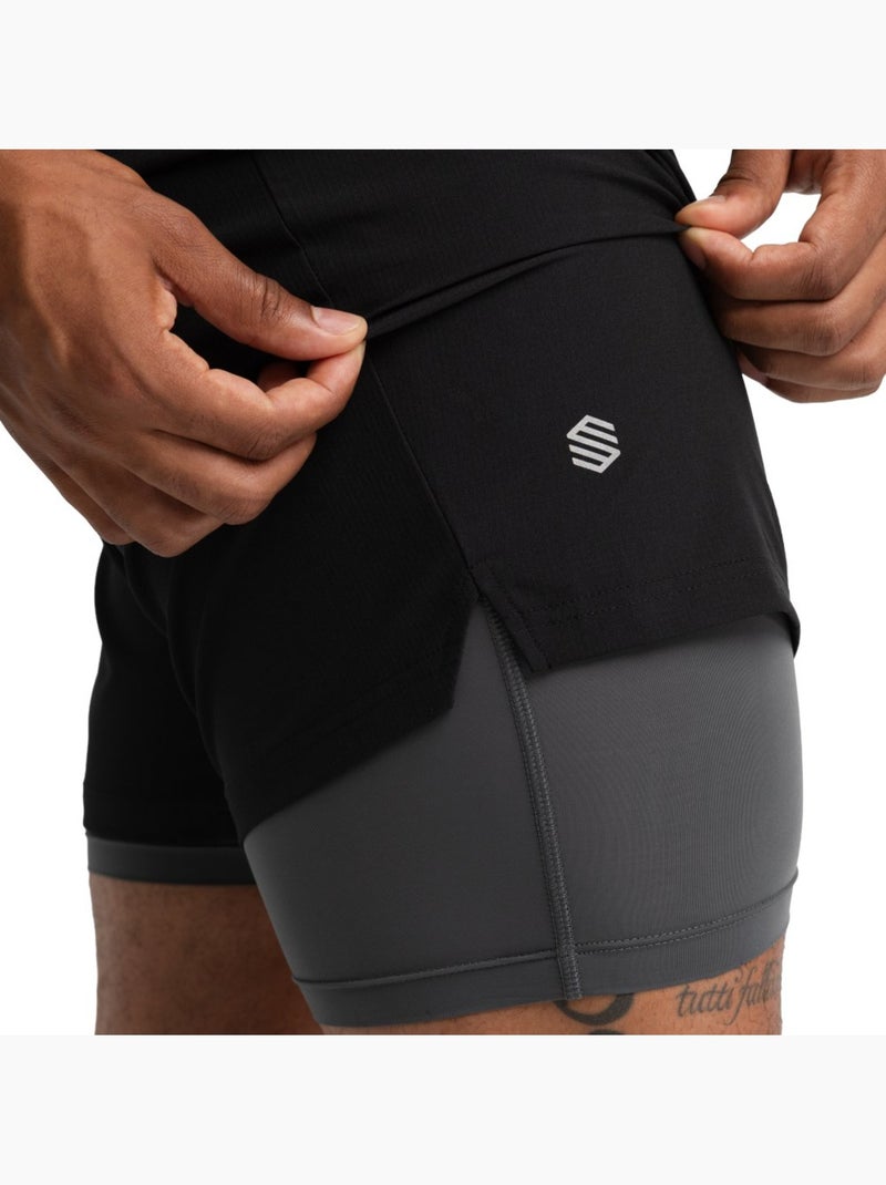 Pantalón corto doble capa trail running hombre senderismo hombre overland Negro - Kiabi