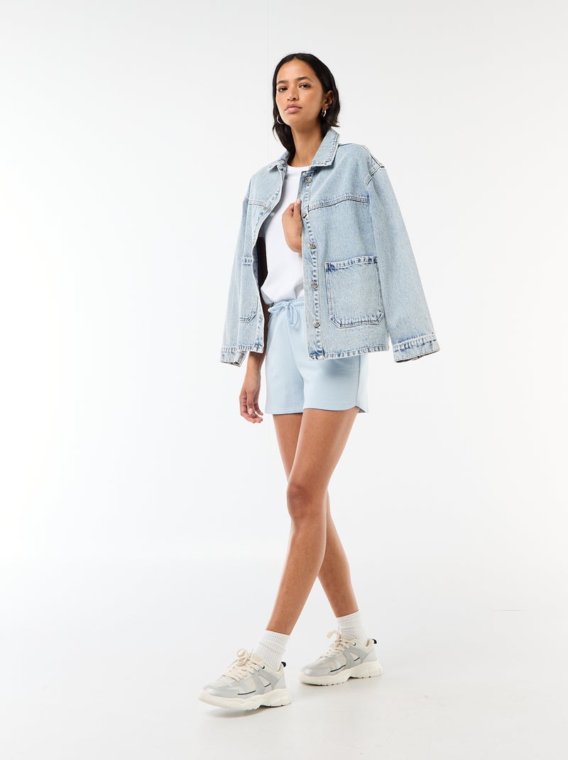 Pantalón corto en algodón liso con cordón Azul - Kiabi