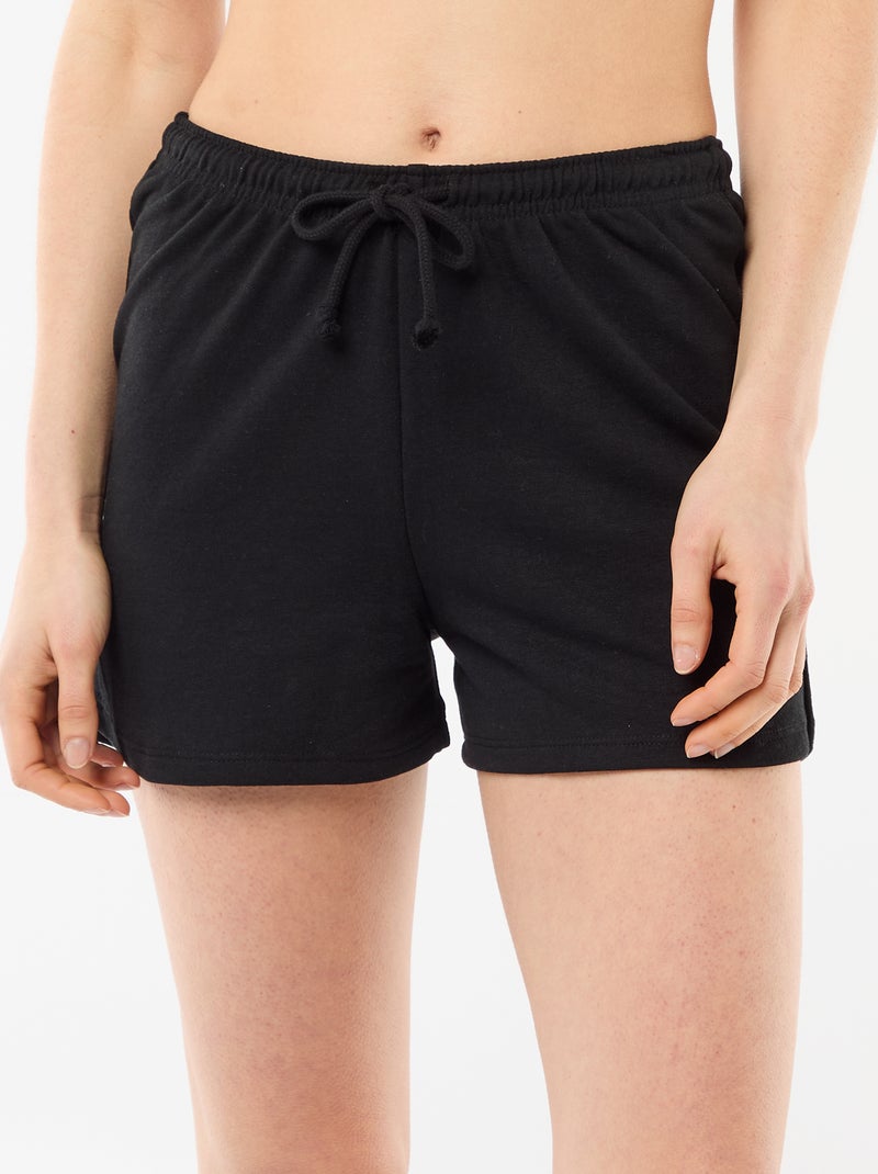 Pantalón corto en algodón liso con cordón Negro - Kiabi