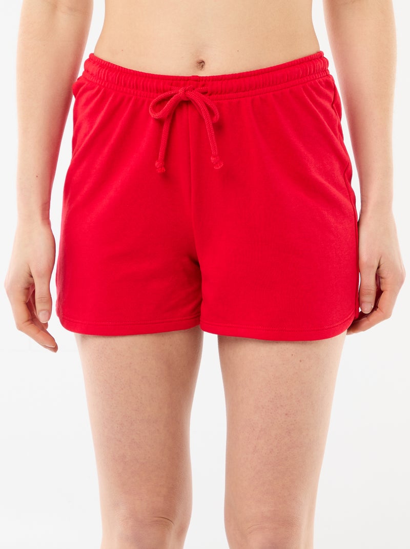 Pantalón corto en algodón liso con cordón Rojo - Kiabi