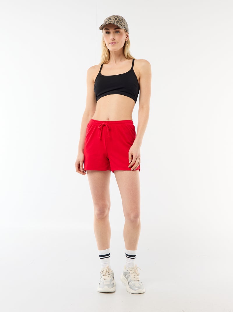 Pantalón corto en algodón liso con cordón Rojo - Kiabi