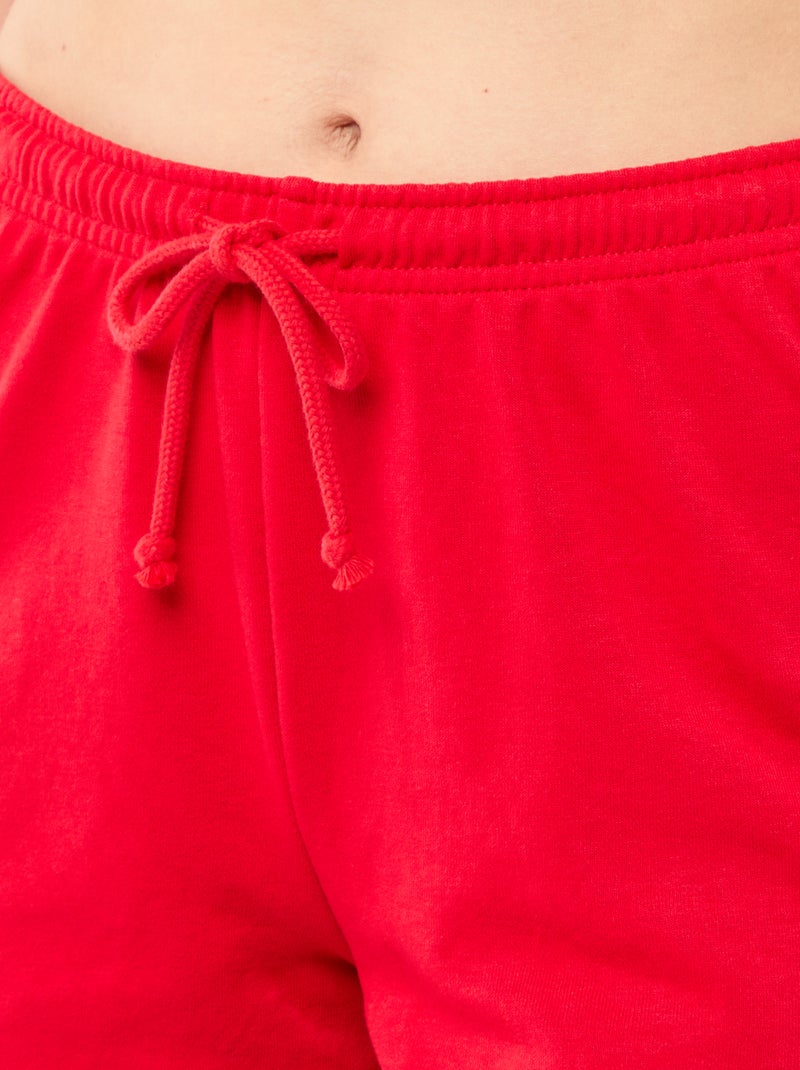 Pantalón corto en algodón liso con cordón Rojo - Kiabi