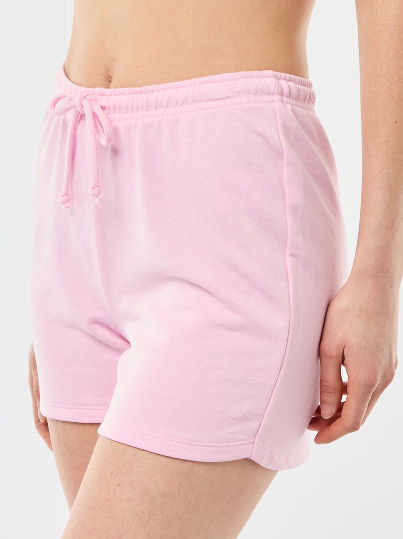 Pantalón corto en algodón liso con cordón Rosa - Kiabi