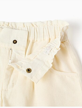 Pantalón corto en algodón y lino con cintura paperbag