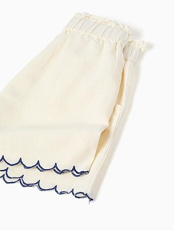 Pantalón corto en algodón y lino con cintura paperbag
