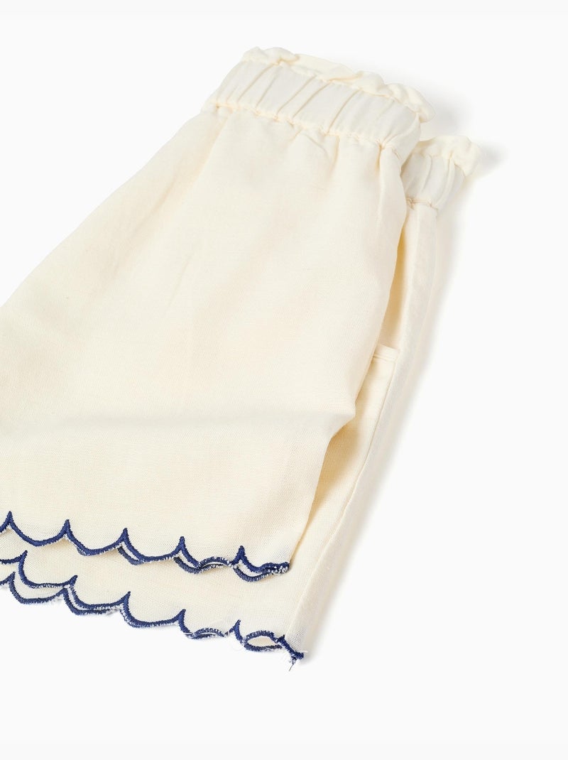 Pantalón corto en algodón y lino con cintura paperbag Beige claro - Kiabi