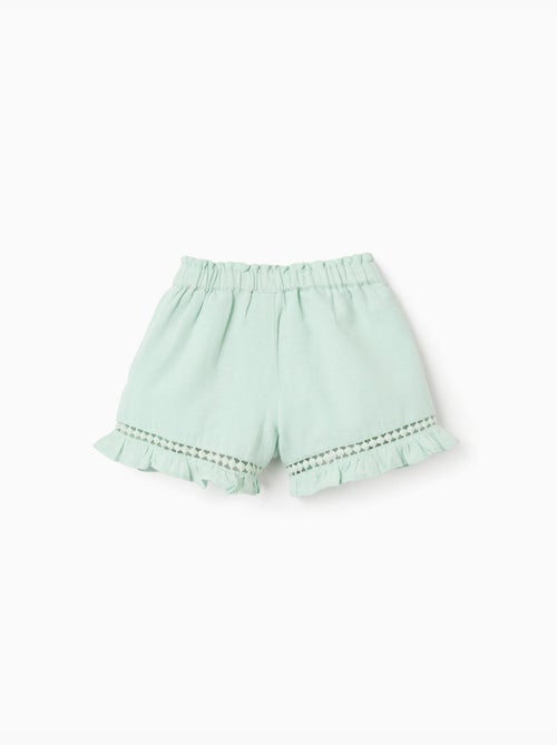 Pantalón corto en algodón y lino con dobladillo con volantes - Kiabi