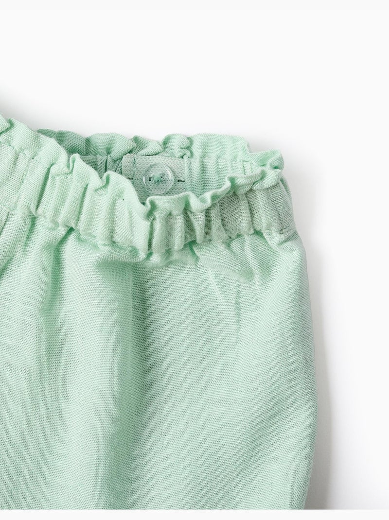Pantalón corto en algodón y lino con dobladillo con volantes Verde claro - Kiabi