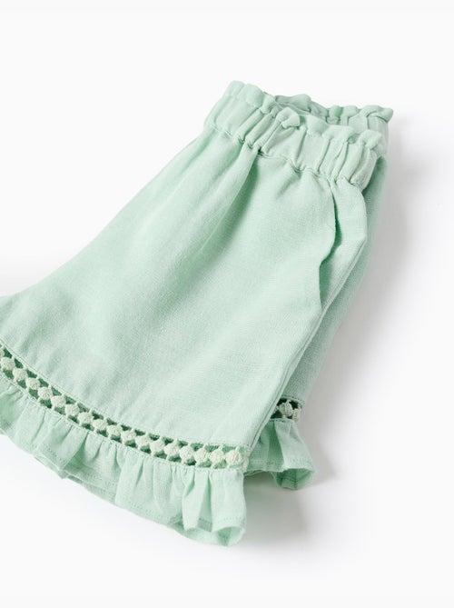 Pantalón corto en algodón y lino con dobladillo con volantes - Kiabi