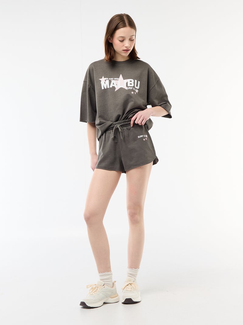 Pantalón corto en felpa con inscripción Gris - Kiabi