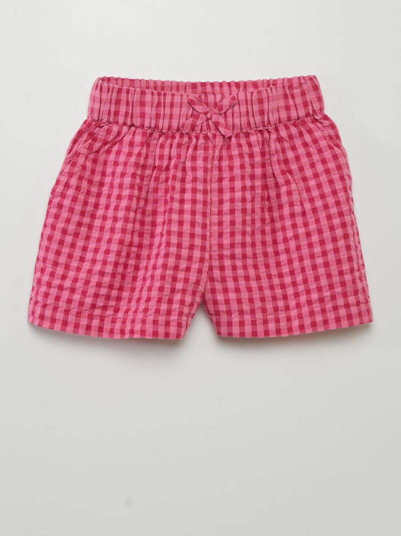 Pantalón corto gofrado de cuadros ROSA - Kiabi