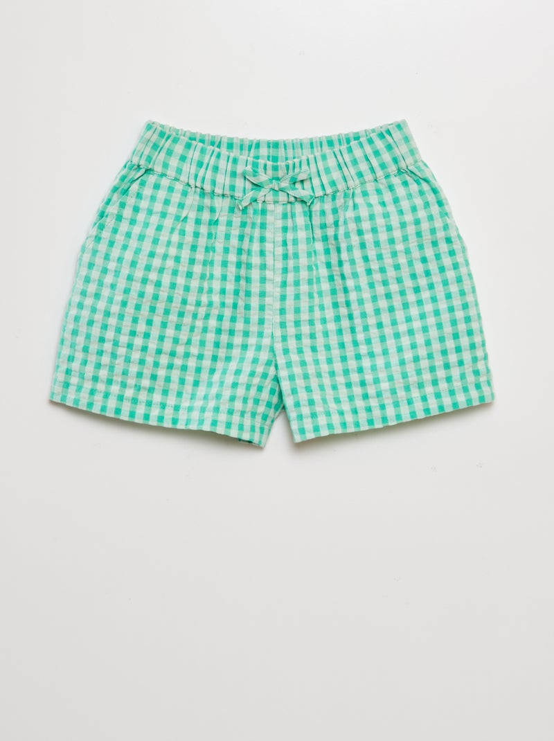 Pantalón corto gofrado de cuadros VERDE - Kiabi