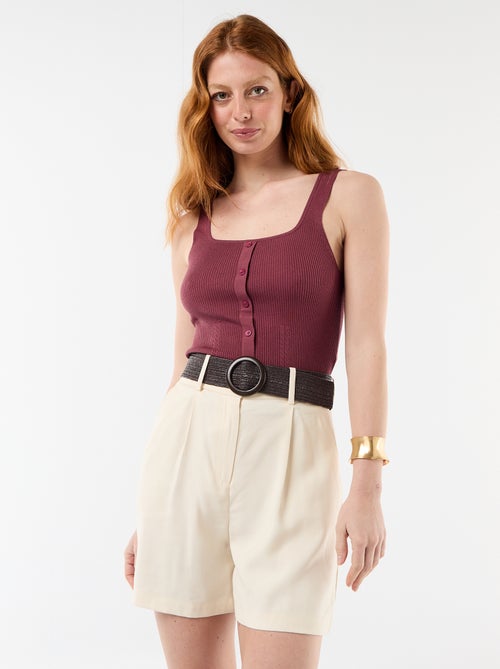 Pantalón corto ligero + cinturón con hebilla - Kiabi