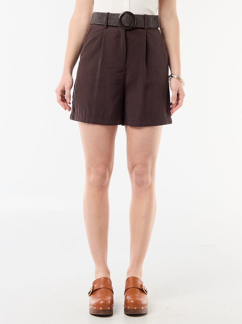 Pantalón corto ligero + cinturón con hebilla Marron - Kiabi