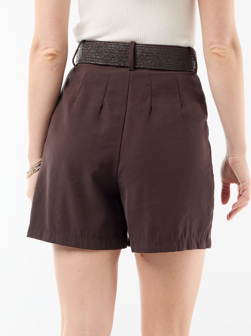 Pantalón corto ligero + cinturón con hebilla Marron - Kiabi