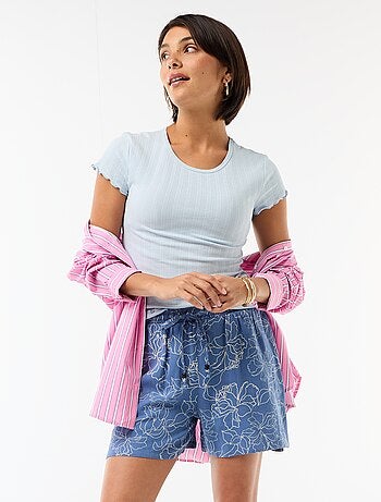 Pantalón corto ligero con 2 bolsillos en lino mezclado