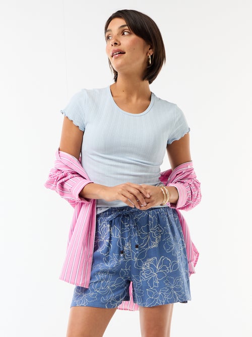 Pantalón corto ligero con 2 bolsillos en lino mezclado - Kiabi