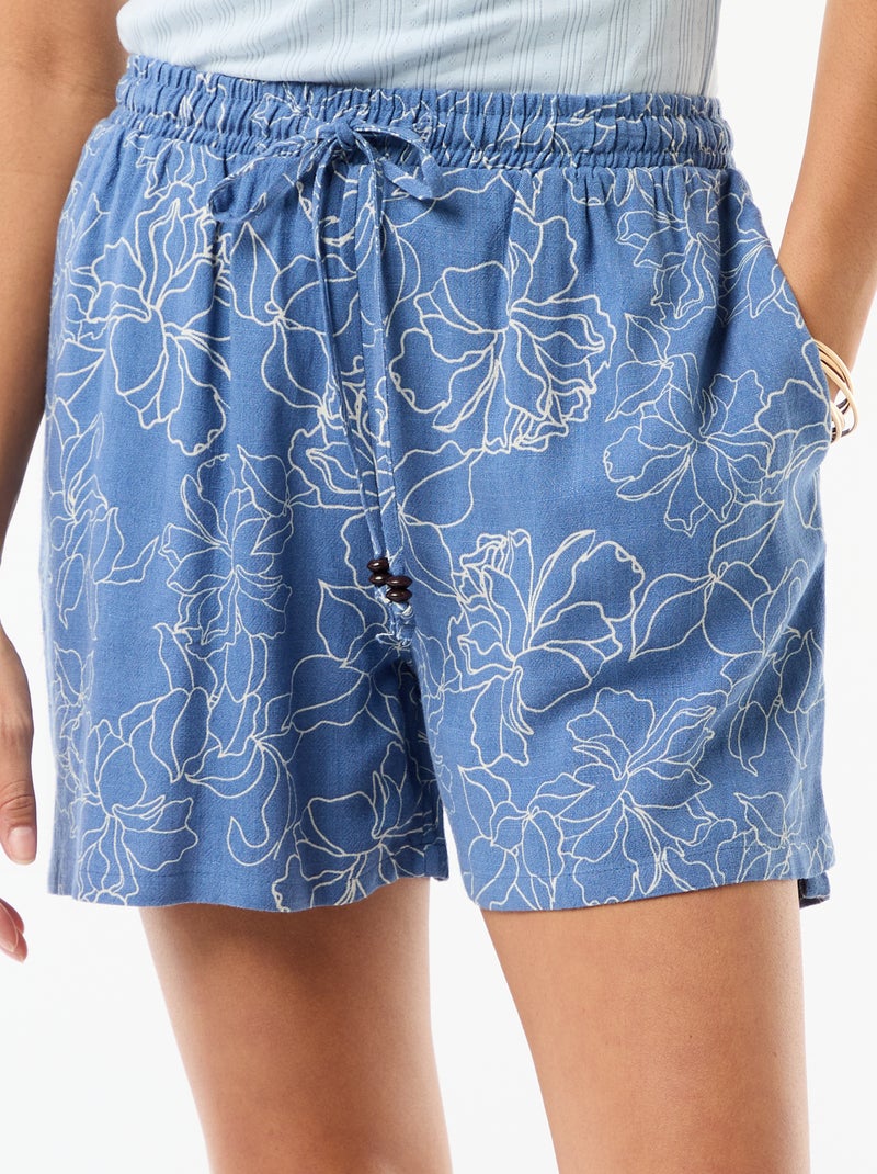 Pantalón corto ligero con 2 bolsillos en lino mezclado Azul - Kiabi