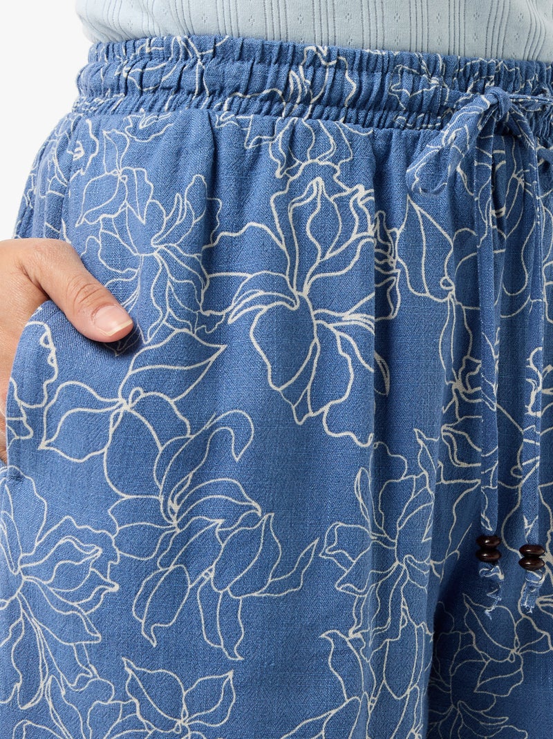 Pantalón corto ligero con 2 bolsillos en lino mezclado Azul - Kiabi
