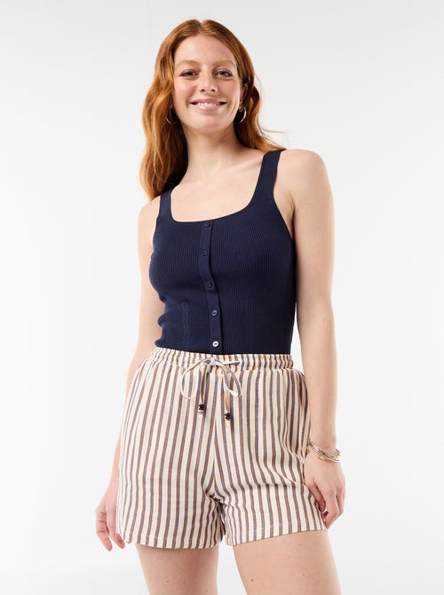 Pantalón corto ligero con 2 bolsillos en lino mezclado - Kiabi