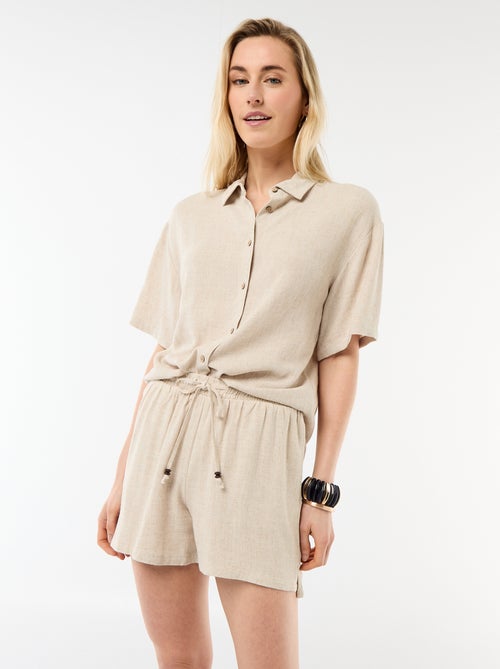 Pantalón corto ligero con 2 bolsillos en lino mezclado - Kiabi