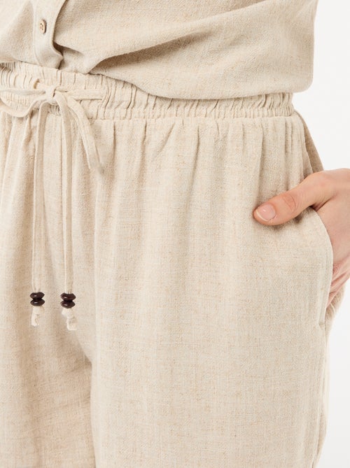 Pantalón corto ligero con 2 bolsillos en lino mezclado - Kiabi