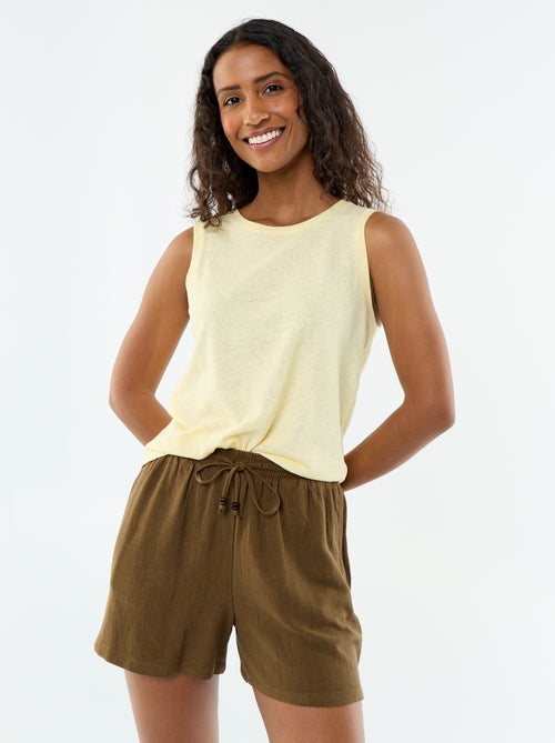 Pantalón corto ligero con 2 bolsillos en lino mezclado - Kiabi