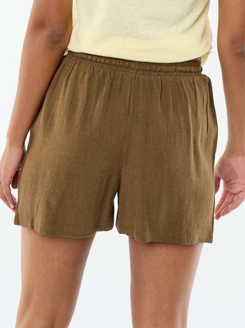 Pantalón corto ligero con 2 bolsillos en lino mezclado Marron - Kiabi