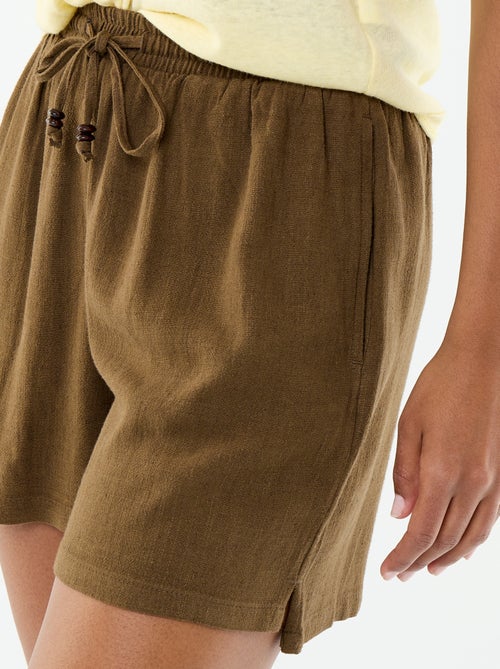 Pantalón corto ligero con 2 bolsillos en lino mezclado - Kiabi