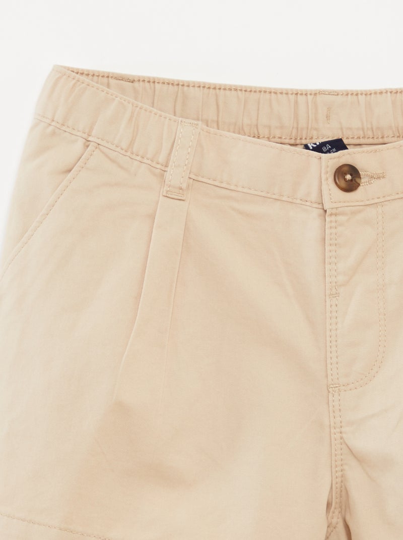 Pantalón corto liso con cintura ajustable BEIGE - Kiabi