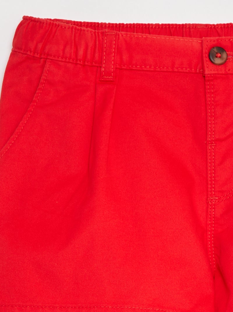 Pantalón corto liso con cintura ajustable ROJO - Kiabi