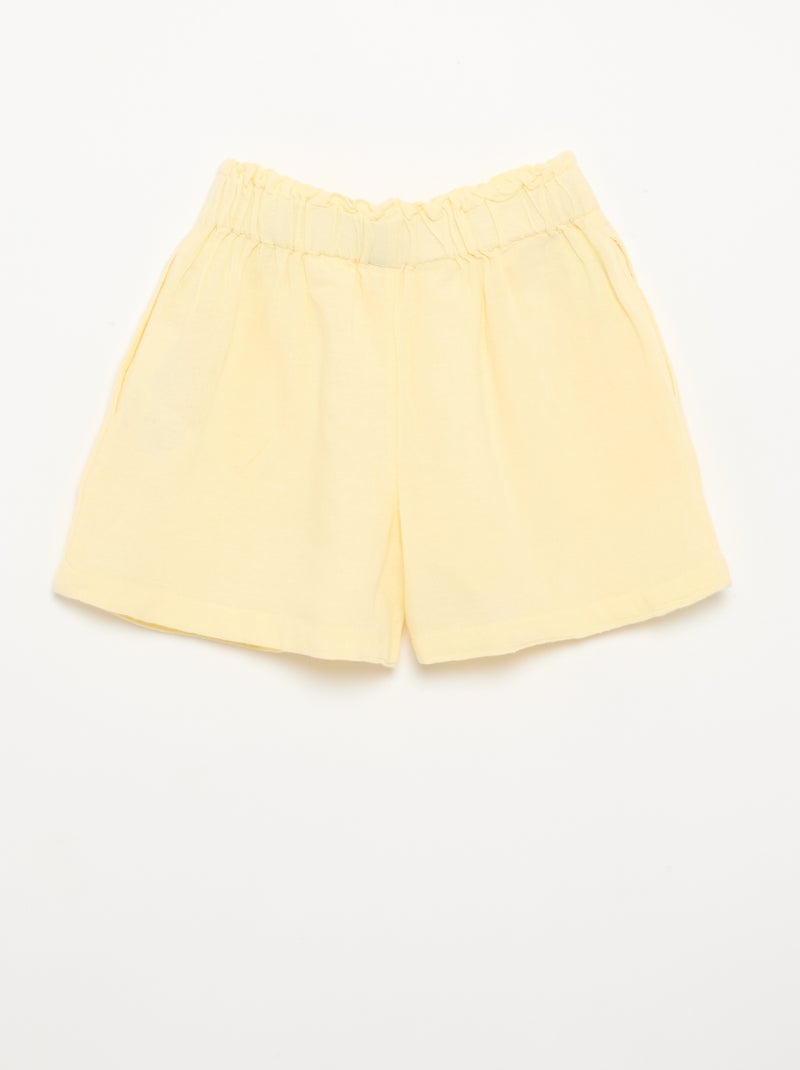 Pantalón corto liso con lazo de fantasía Amarillo - Kiabi