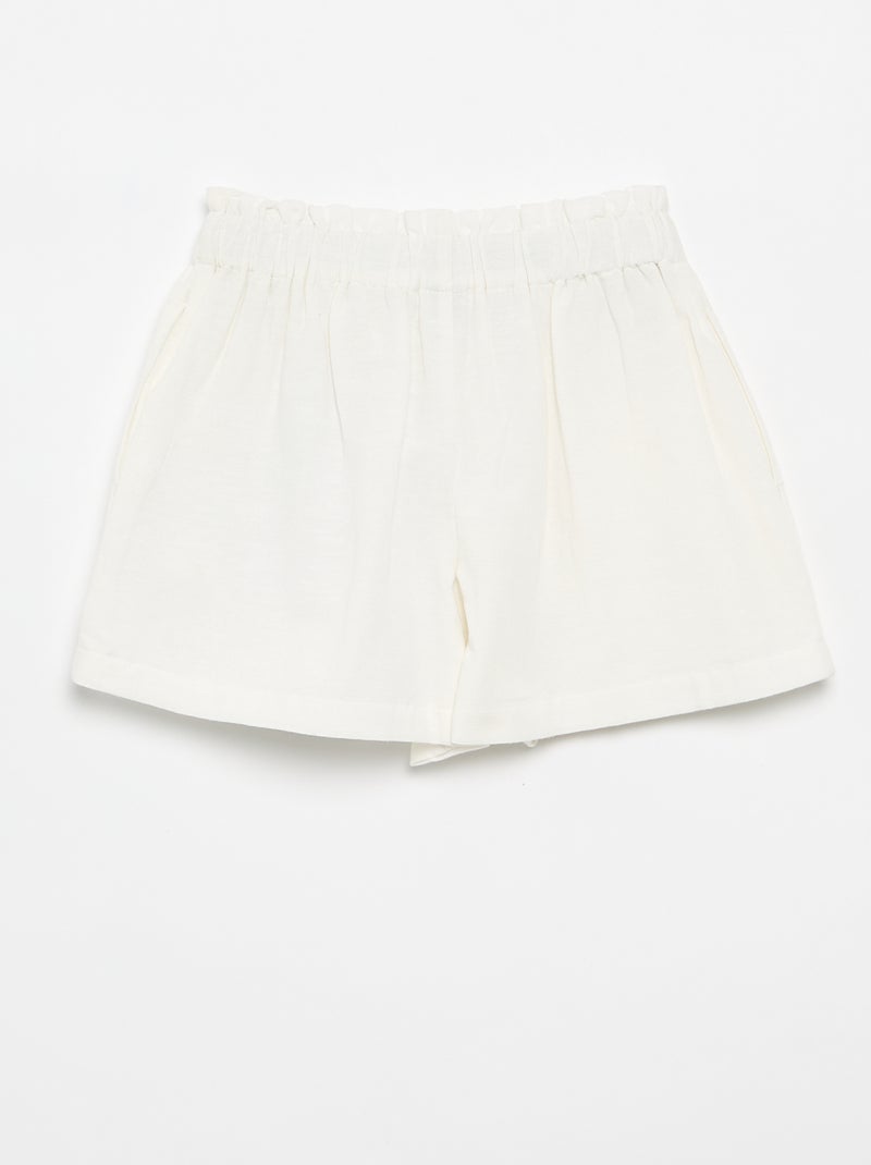 Pantalón corto liso con lazo de fantasía Blanco - Kiabi