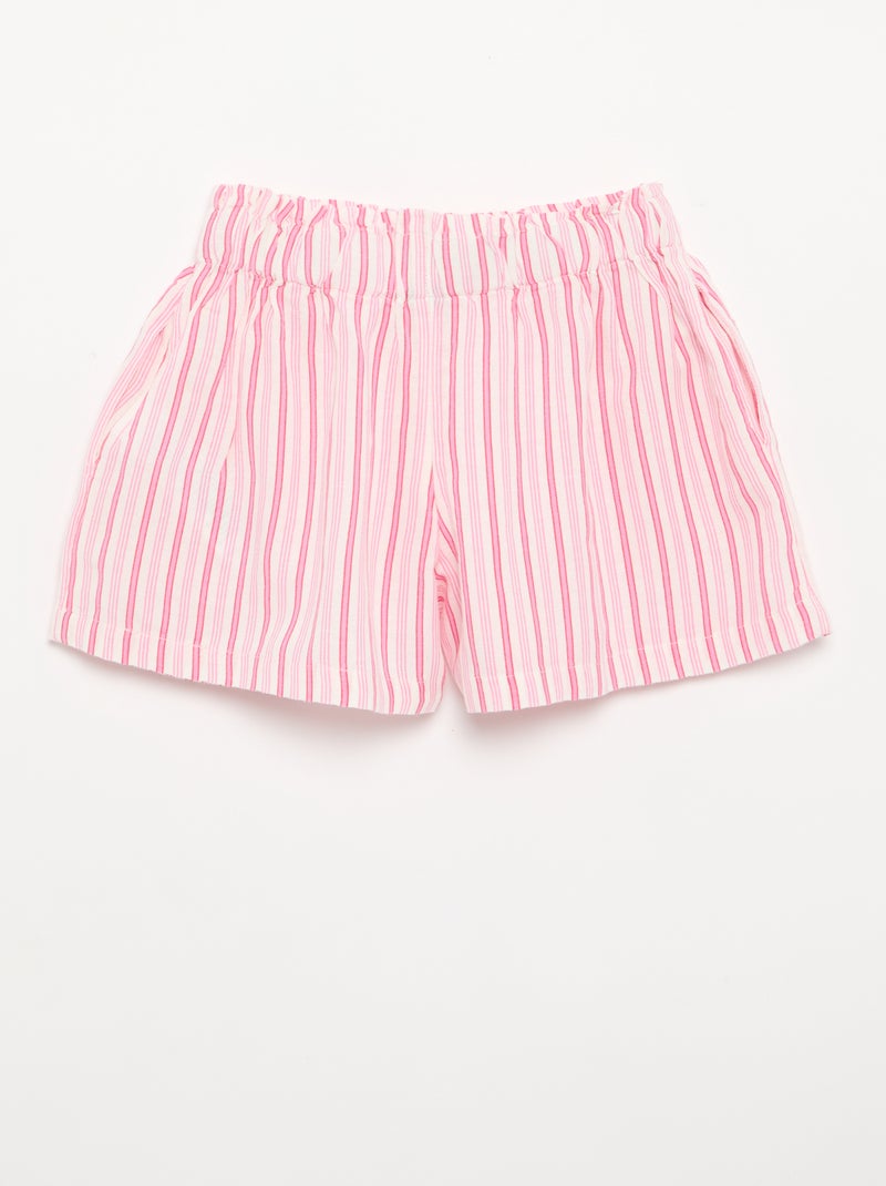 Pantalón corto liso con lazo de fantasía Rosa - Kiabi
