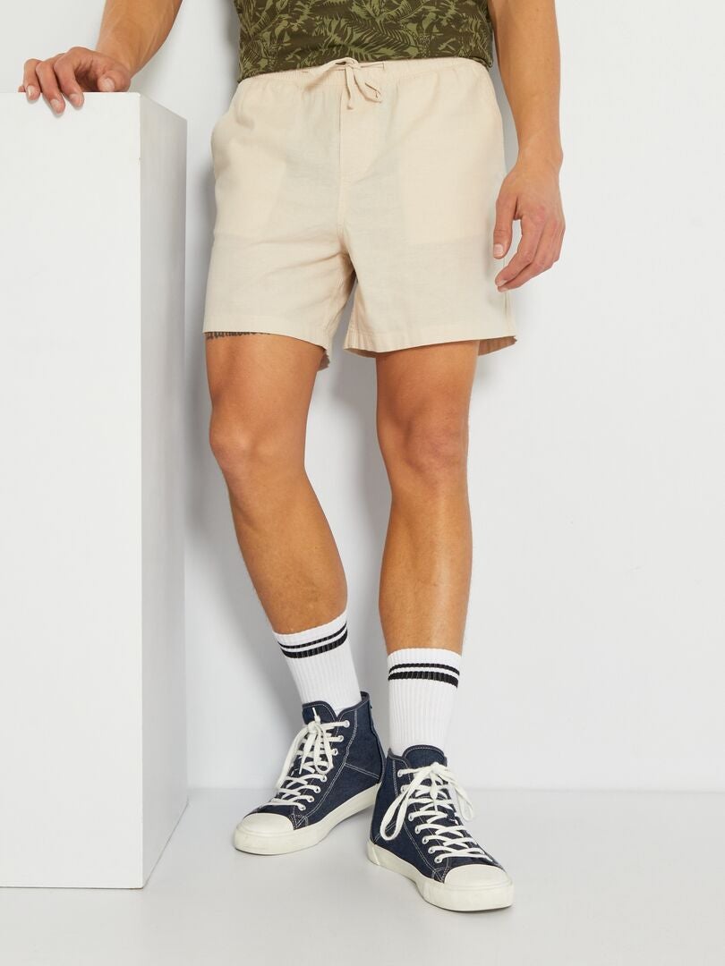 Pantalón corto liso con lino 'Produkt' beige - Kiabi