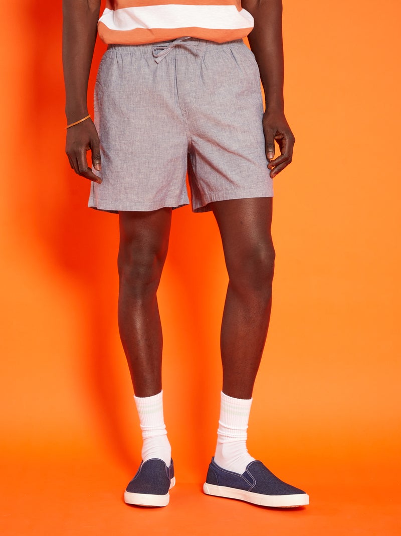 Pantalón corto liso con lino 'Produkt' denim - Kiabi