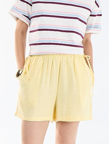 Pantalón corto liso de lino mezclado