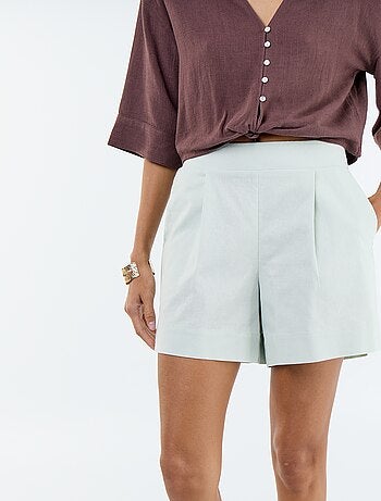 Pantalón corto liso de lino mezclado