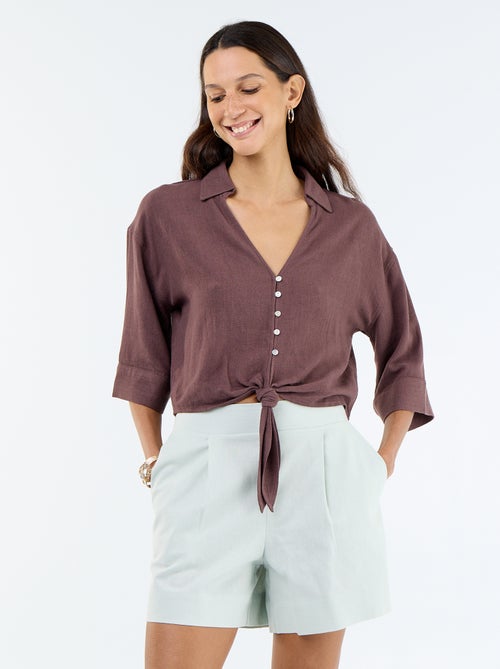 Pantalón corto liso de lino mezclado - Kiabi