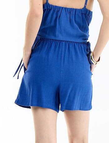Pantalón corto liso de lino mezclado