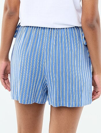 Pantalón corto liso de lino mezclado