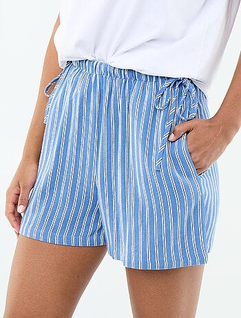 Pantalón corto liso de lino mezclado