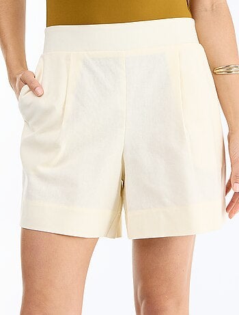 Pantalón corto liso de lino mezclado