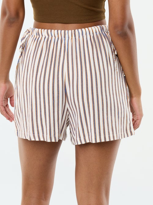 Pantalón corto liso de lino mezclado - Kiabi