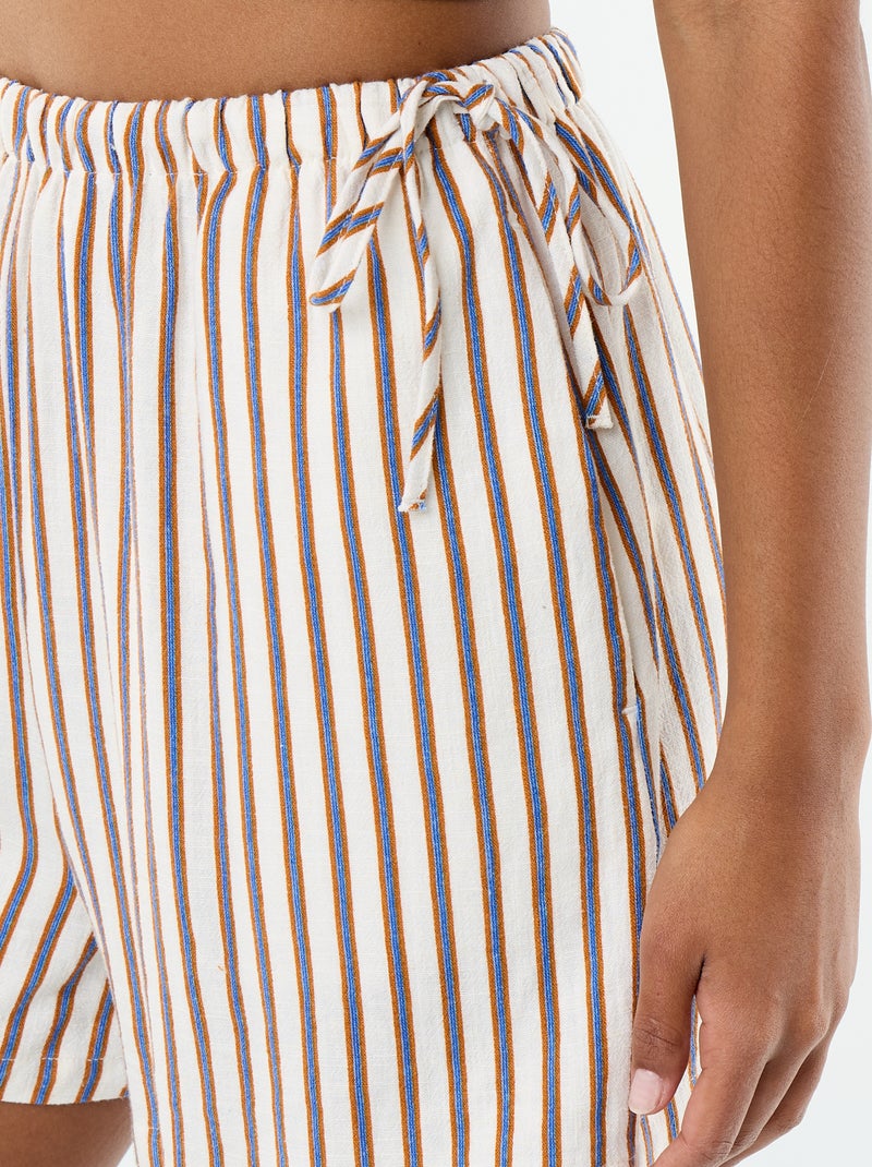 Pantalón corto liso de lino mezclado Beige - Kiabi