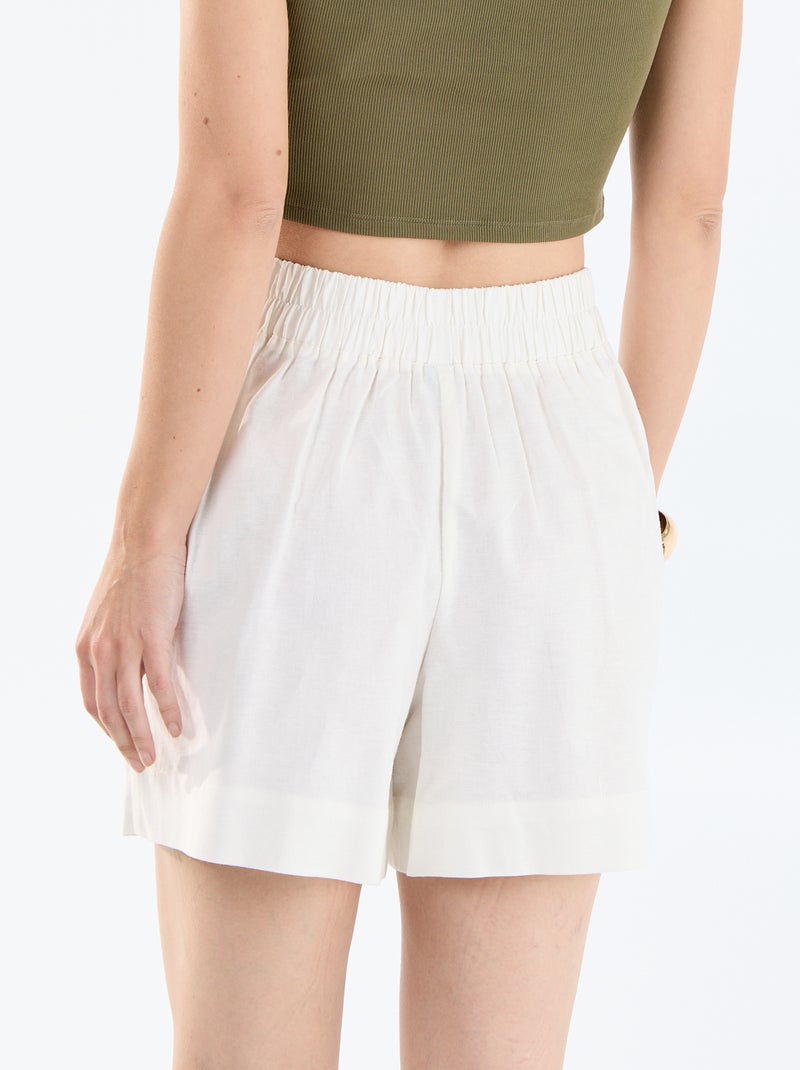 Pantalón corto liso de lino mezclado Blanco - Kiabi