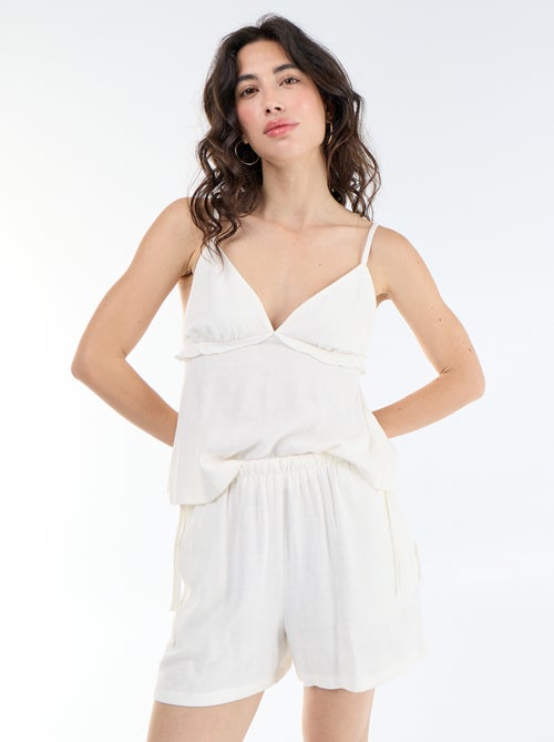 Pantalón corto liso de lino mezclado - Kiabi