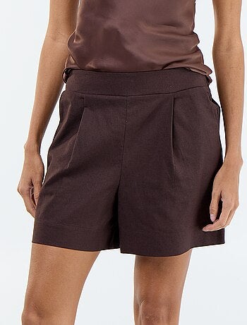 Pantalón corto liso de lino mezclado